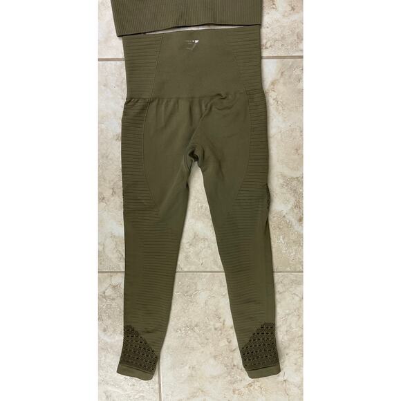 Gymshark NWOT Flex Dry Knit Cutout Workout Set small Olive Green 2 Piece - Picture 15 of 15